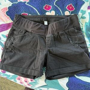 Black maternity jean shorts